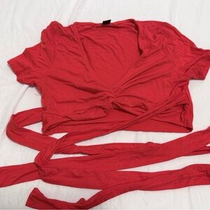 Women's Red Tie-Front Crop Top